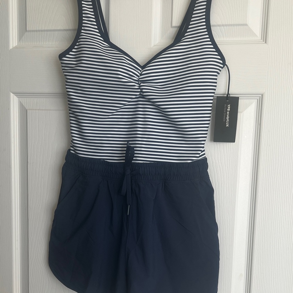 Abercrombie & Fitch Navy and White Striped Active Onesie.